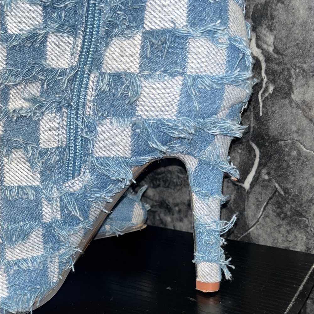 SOLD ON OTHER SITEBlue and White Checkered Knee-High Boots - Picture 6 of 8